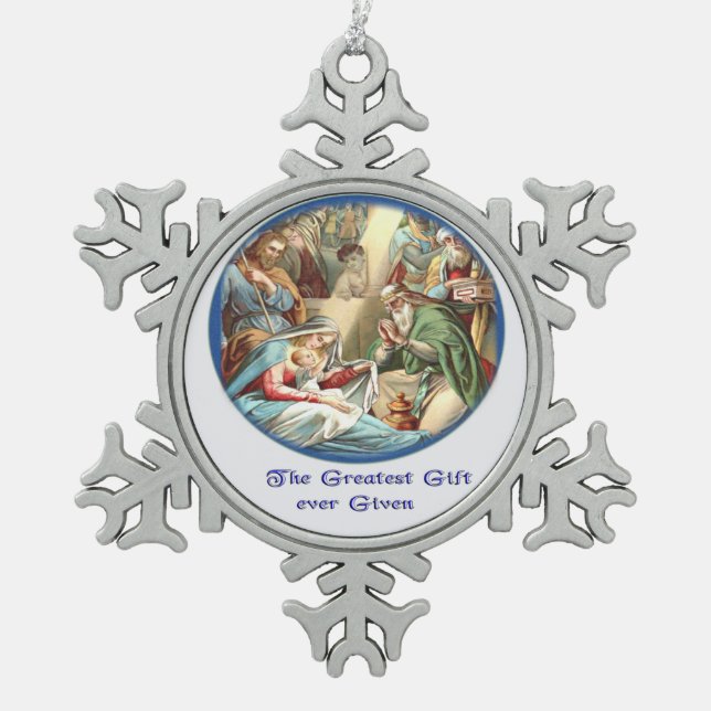 Ornement Flocon De Neige Crèche de Noël (Devant)