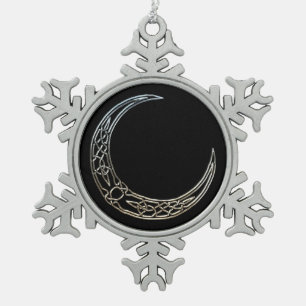Ornement Flocon De Neige Crescent Céleste Noir Et Argent