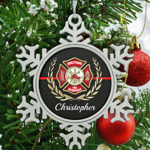 Ornement Flocon De Neige Croix de Malte Pompiers Personnalisés
