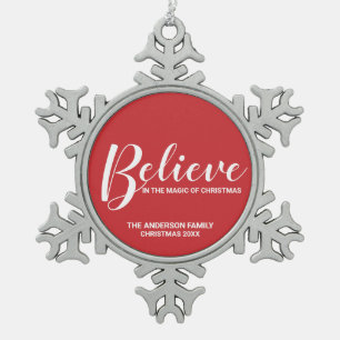 Ornement Flocon De Neige 'Croyez en la magie de Noël' Festive Red