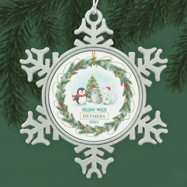 Ornement Flocon De Neige Customizable Winter Holiday (Customizable Winter Holiday Snowflake Pewter Christmas Ornament)