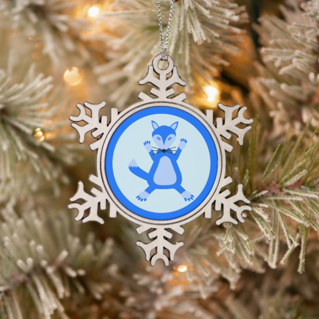 Ornement Flocon De Neige Cute Blue Baby Boy Fox (Arbre)