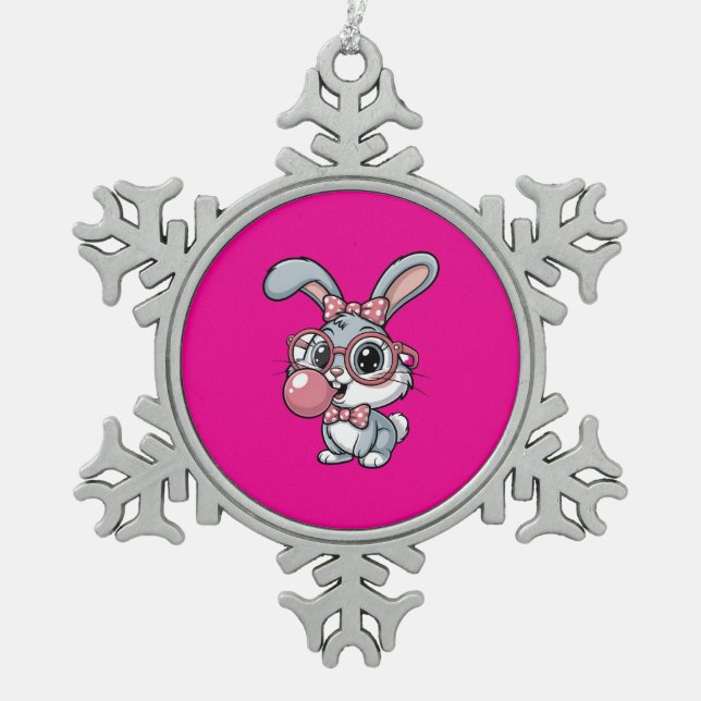 Ornement Flocon De Neige Cute Bunny with Glasses Blowing Bubble Gum (Devant)