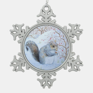 Ornement Flocon De Neige cute gray squirrel snow scene wildlife art