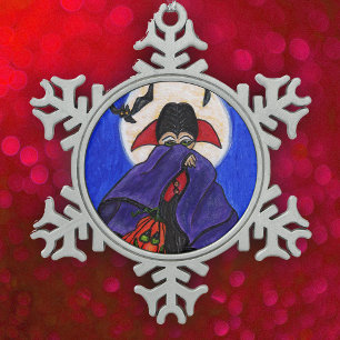 Ornement Flocon De Neige Cute Shy Little Vampire Bat Moon Citrouille Hallow