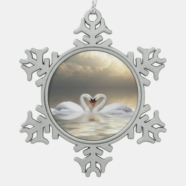 Ornement Flocon De Neige Cygnes affectueux de Noël (Devant)