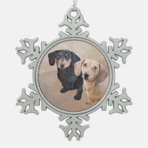 Ornement Flocon De Neige Dachshund (Smooth) Peinture - Art Chien original