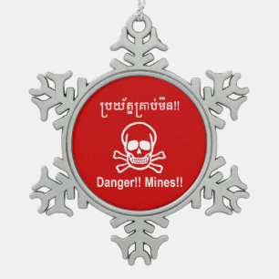 Ornement Flocon De Neige Danger ! ! Les mines ! ! SYMBOLE ☠ Cambodgien Khme