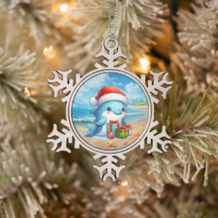Ornement Flocon De Neige Dauphin de plage de Noël festif