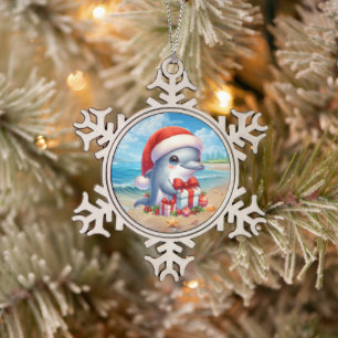 Ornement Flocon De Neige Dauphin de plage de Noël festif