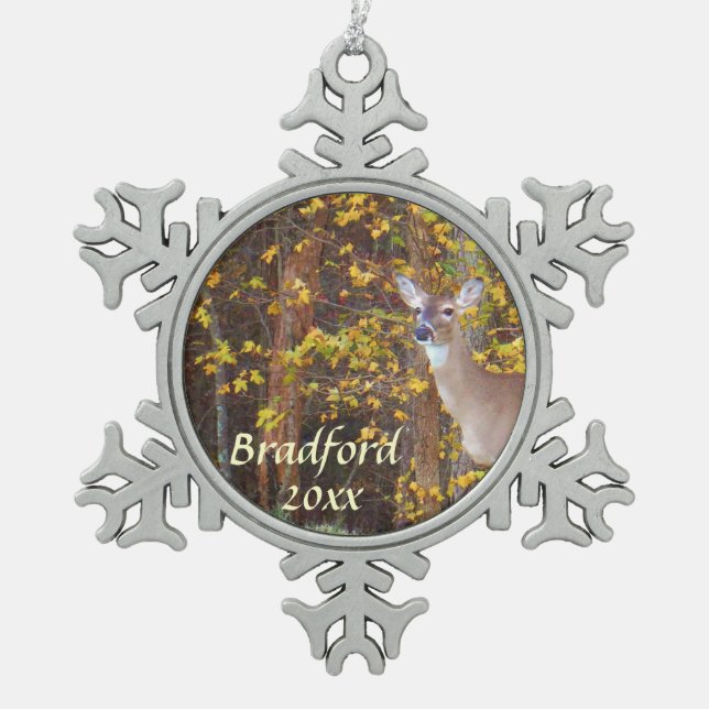 Ornement Flocon De Neige Deer, Personnaliser avec le nom (Devant)