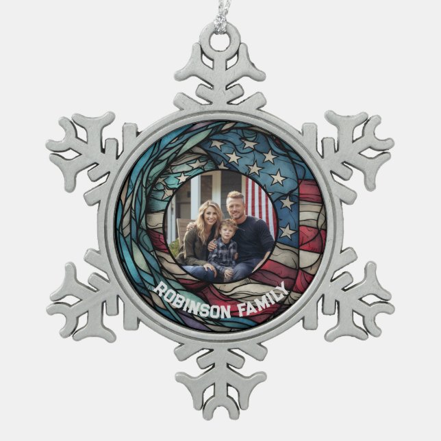 Ornement Flocon De Neige Design en verre personnalisé USA Drapeau Patriotiq (Devant)