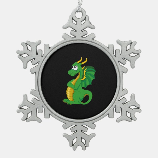 Ornement Flocon De Neige Dessin animé de dragon vert (Devant)