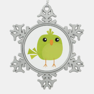 Ornement Flocon De Neige Dessin animé d'oiseau vert mignon