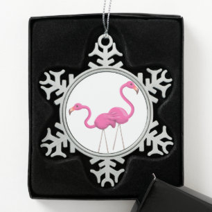 Ornement Flocon De Neige Deux Flamants roses roses ensemble