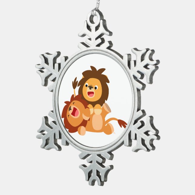 Ornement Flocon De Neige Deux jolies caricatures Lions Ornament d'égout (Vue impression)