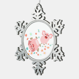 Ornement Flocon De Neige Deux mignons cochons en coton à ressort