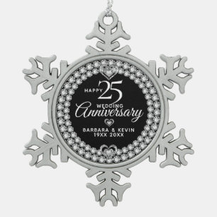 Ornement Flocon De Neige Diamants blancs 25e anniversaire du Mariage d'arge