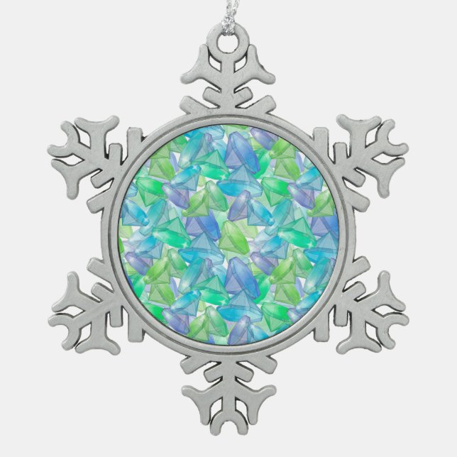 Ornement Flocon De Neige Diamants bleus et verts (Devant)