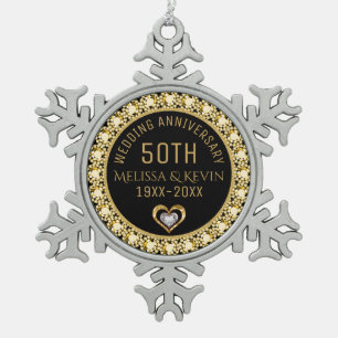 Ornement Flocon De Neige Diamants d'or 50e Mariage Modèle d'anniversaire