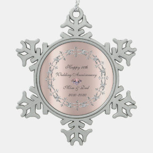 Ornement Flocon De Neige Diamants Tourbillons Or 10ème Anniversaire de Mari