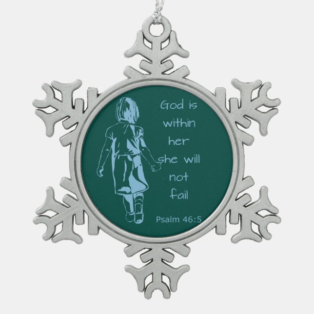 Ornement Flocon De Neige Dieu est avec elle, elle n'échouera pas Citation d (Devant)