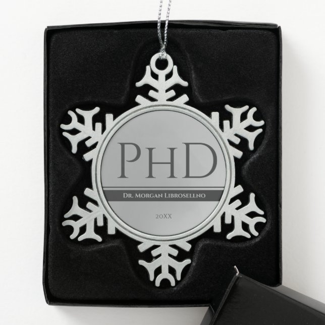 Ornement Flocon De Neige Diplôme Silver Nom Année PhD (Boîte)