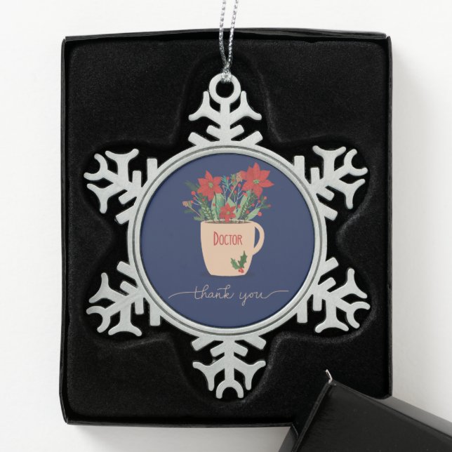 Ornement Flocon De Neige Docteur Merci à Noël Poinsettias (Boîte)