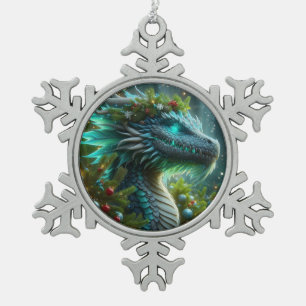 Ornement Flocon De Neige Dragon de Noël Turquoise Magique