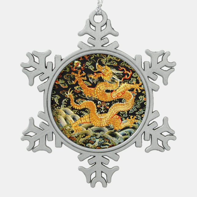 Ornement Flocon De Neige Dragon d'or brodé par antiquité chinoise de (Devant)