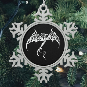 Ornement Flocon De Neige Dragon Tribal Celtique Entrelacs Noir Blanc Fantas