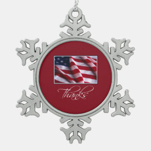 Ornement Flocon De Neige Drapeau Américain Patriotique Merci en Rouge