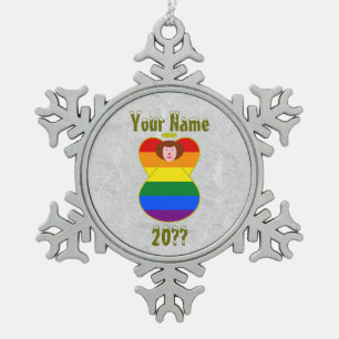 Ornement Flocon De Neige Drapeau arc-en-ciel de l'ange de la fierté gay Che