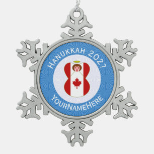 Ornement Flocon De Neige Drapeau canadien personnalisé de Hanukkah Ange