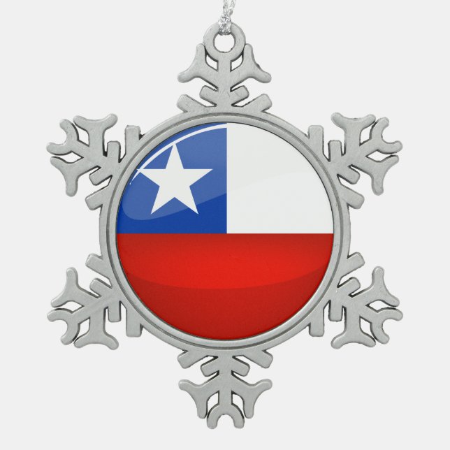 Ornement Flocon De Neige Drapeau chilien rond brillant (Devant)