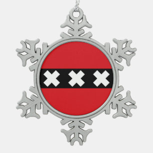 Ornement Flocon De Neige Drapeau d'Amsterdam, Pays-Bas Snowflake Pewter Ch