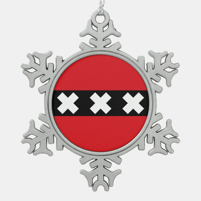 Ornement Flocon De Neige Drapeau d'Amsterdam, Pays-Bas Snowflake Pewter Ch (Devant)