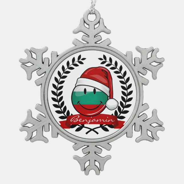 Ornement Flocon De Neige Drapeau de Bulgare de style de vacances (Devant)