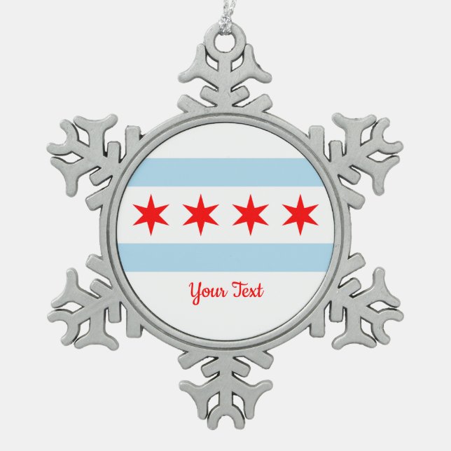 Ornement Flocon De Neige Drapeau de Chicago, Illinois Snowflake Pewter Chri (Devant)