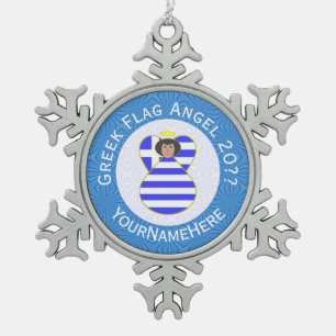 Ornement Flocon De Neige Drapeau de Hanukkah à cheveux noirs d'ange grec pe