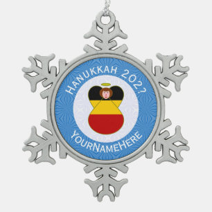 Ornement Flocon De Neige Drapeau de Hanukkah ange allemand personnalisé