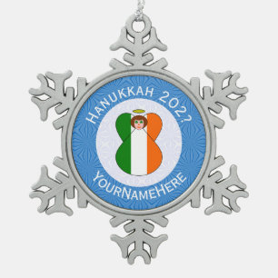 Ornement Flocon De Neige Drapeau de Hanukkah d'ange irlandais personnalisé