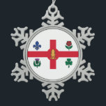Ornement Flocon De Neige Drapeau de Montréal (Qc)<br><div class="desc">Ornement de Noël avec le drapeau de Montréal, la ville la plus peuplée de la province de Québec, Canada. Drapeau blanc avec croix rouge, pin blanc, fleur de lys bleu, rose rouge de Lancaster, shamrock et chardon</div>