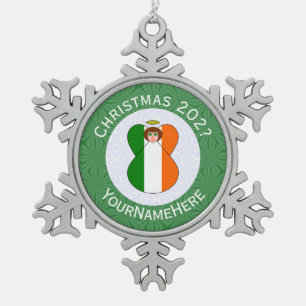 Ornement Flocon De Neige Drapeau de Noël d'ange irlandais personnalisé