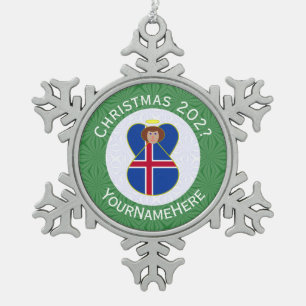 Ornement Flocon De Neige Drapeau de Noël d'ange islandais personnalisé