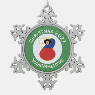 Ornement Flocon De Neige Drapeau de Noël d'ange philippin personnalisé 