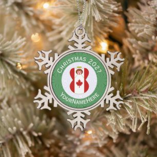 Ornement Flocon De Neige Drapeau de Noël de l'ange canadien personnalisé