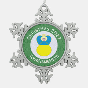 Ornement Flocon De Neige Drapeau de Noël de l'ange ukrainien Texte personna