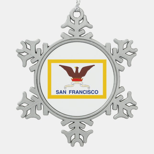 Ornement Flocon De Neige Drapeau de San Francisco, Californie Pewter Snowfl (Devant)