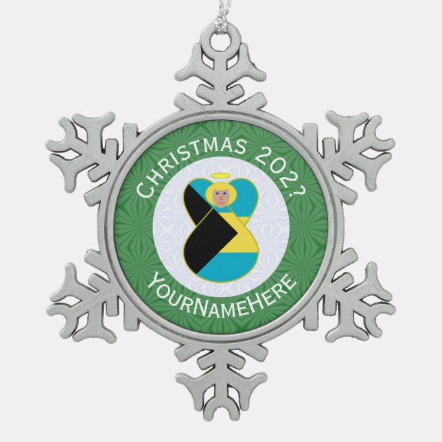 Ornement Flocon De Neige Drapeau des Bahamas Ange Noël Vert (Devant)